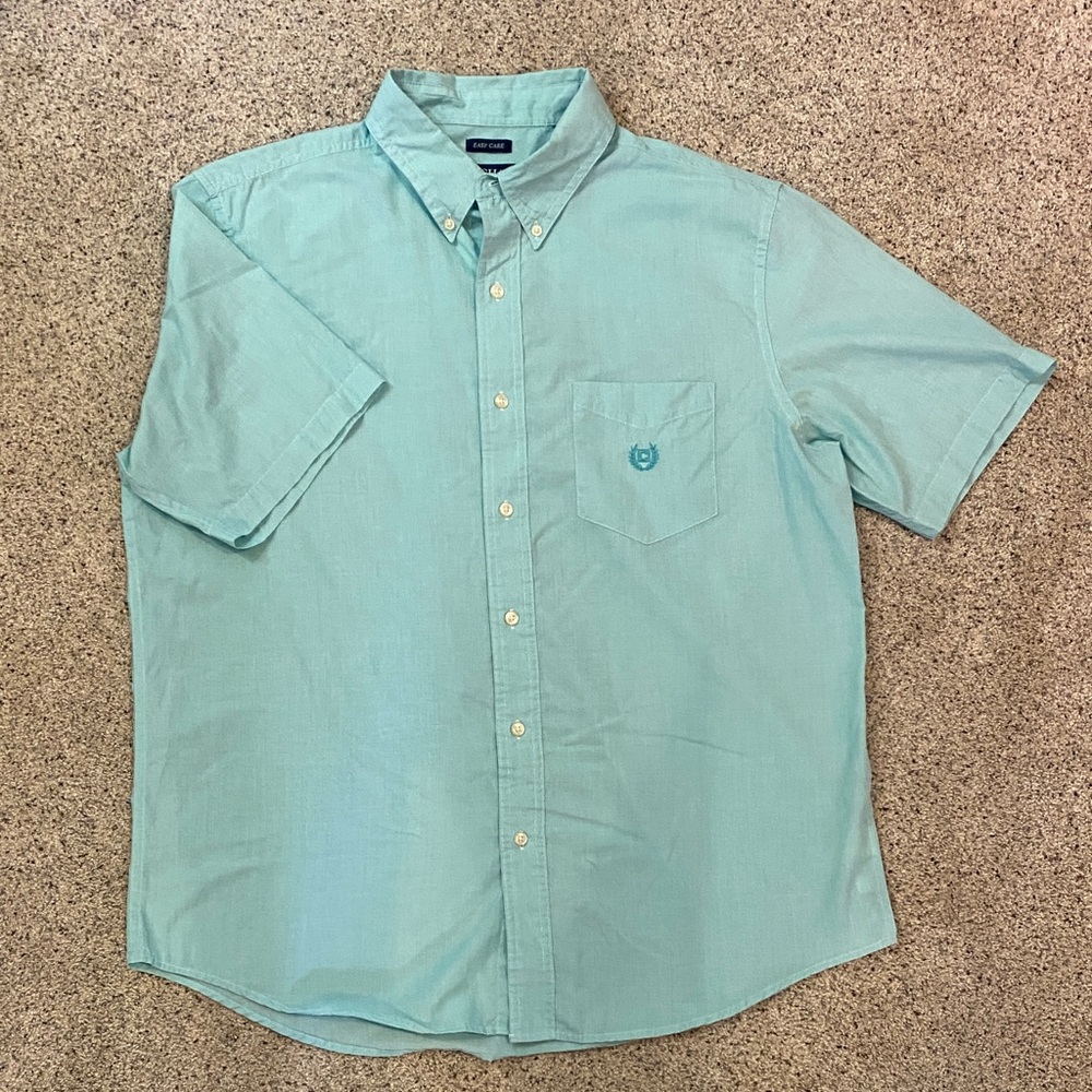Chaps Aqua Short Sleeve Button Down Shirt